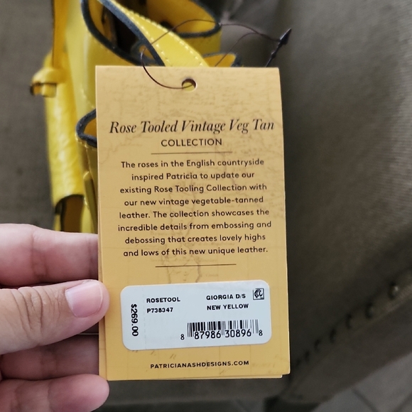 PATRICIA NASH Giorgia Yellow Leather Drawstring Crossbody Bucket Bag New FLAWED - Picture 2 of 15